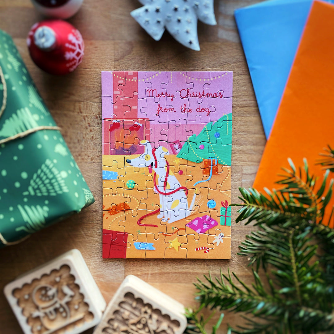 Piece & Love | Puzzle Card | Merry Christmas from the Dog by Anna Micheloni
